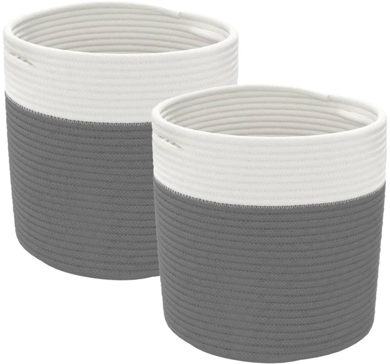 vidaXL Καλάθια Αποθήκευσης 2 τεμ. Γκρι/Λευκό Ø28 x 28 εκ. Βαμβακερά