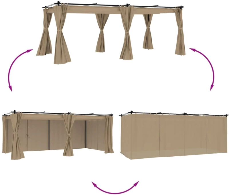vidaXL Κιόσκι με Κουρτίνες Taupe 6x3 μ. Ατσάλινο