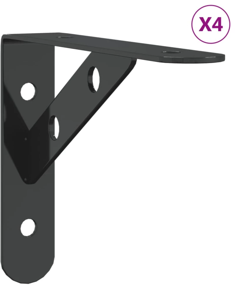 vidaXL Στηρίγματα Ραφιών 4 Τεμ. Ασημί 15x2,5x11,5 Ανοξείδωτο Μαύρο