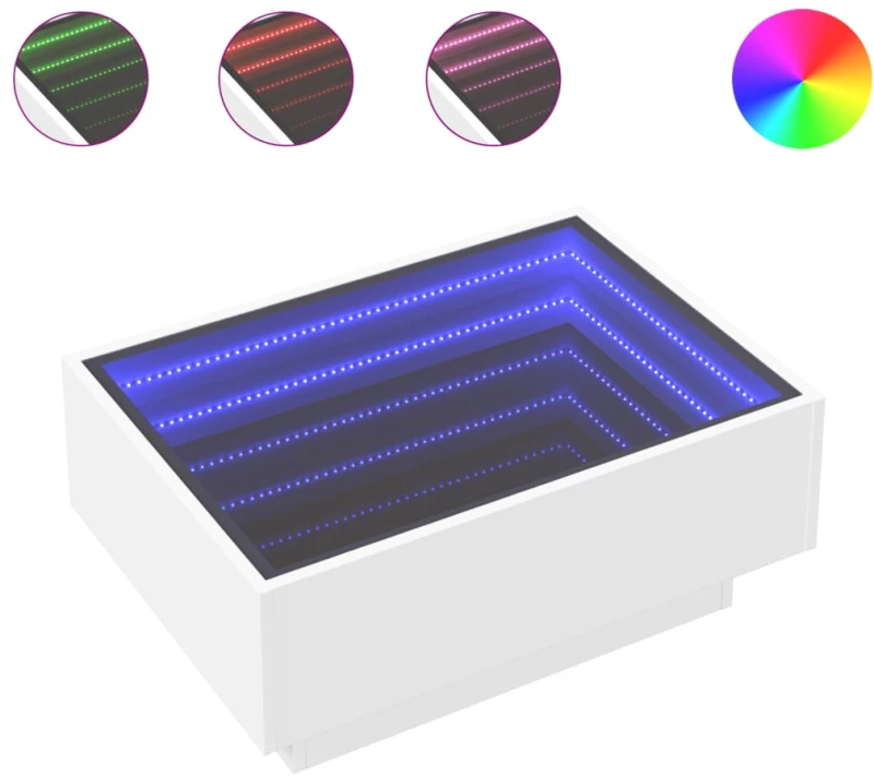 vidaXL Τραπεζάκι Σαλονιού με LED Λευκό 70x50x30 εκ. Επεξεργασμένο Ξύλο