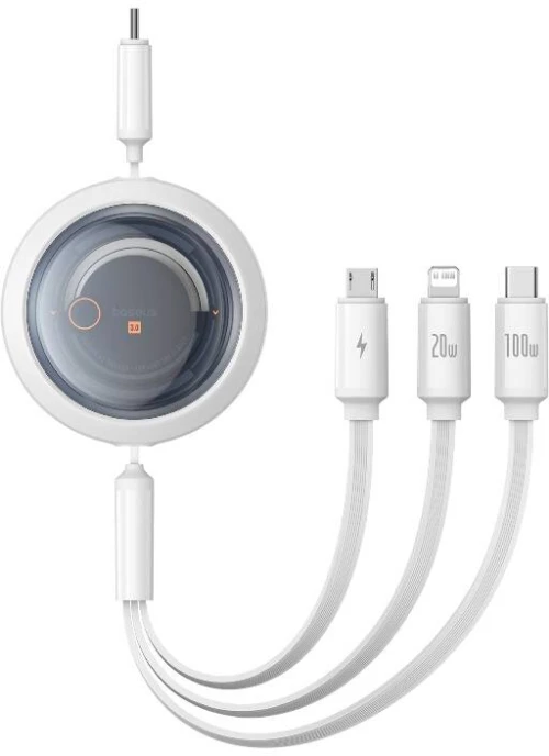 Fast Charging Cable 3in1 Baseus Free2Draw USB-C to USB-C/Lightning/Micro 100W, 1,1m (white)