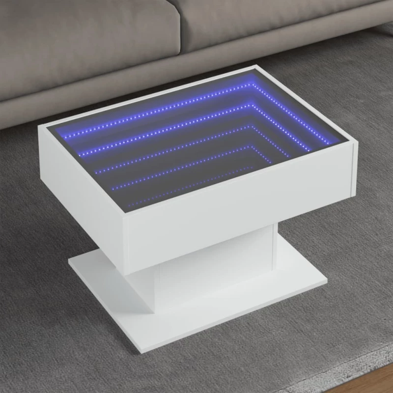 vidaXL Τραπεζάκι Σαλονιού με LED Λευκό 70x50x45 εκ. Επεξεργασμένο Ξύλο
