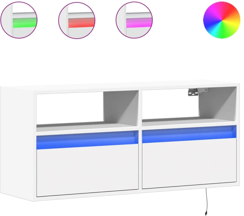 vidaXL Έπιπλο Τοίχου Τηλεόρασης με LED Λευκό 100x31x45 εκ.