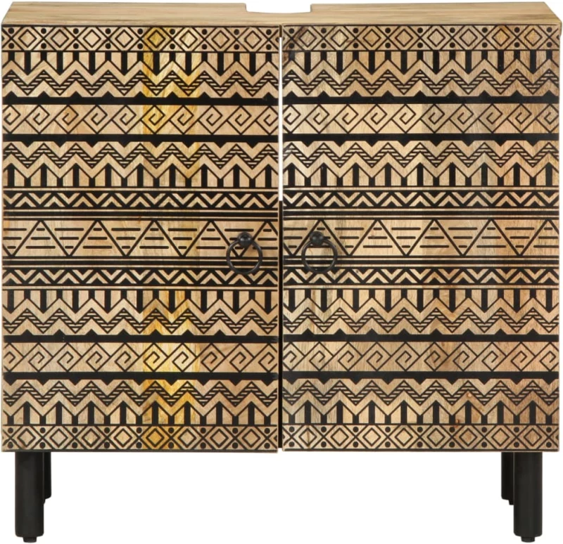vidaXL Ντουλάπι Μπάνιου Μαύρο 62 x 33 x 58 εκ. από Μασίφ Ξύλο Μάνγκο