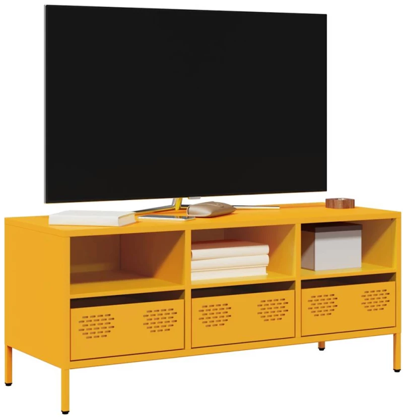 vidaXL Έπιπλο Τηλεόρασης Μουσταρδί 101,5x39x43,5 Ατσάλι Ψυχρής Έλασης