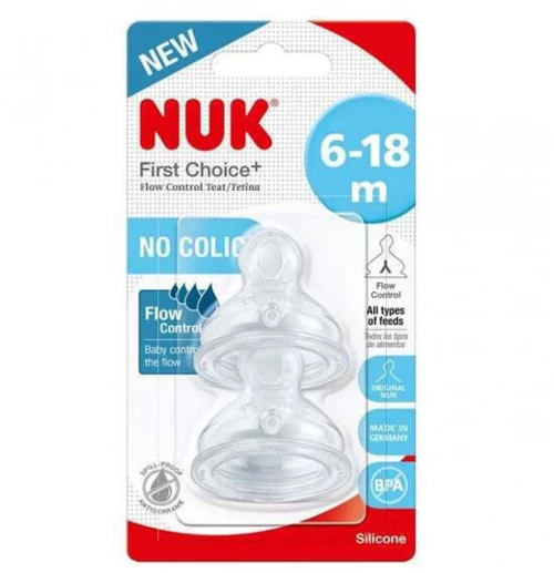 Nuk First Choice+ Θηλή Σιλικόνης Flow Control 6-18m 2 τεμάχια 721.329