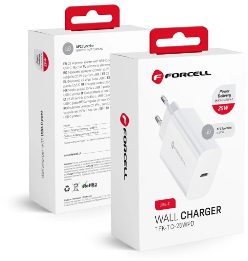 FORCELL F-ENERGY TFK-TC-25WPD travel charger Type C PD QC4.0 3A 25W white