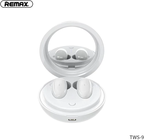REMAX wireless stereo earbuds TWS-9 with docking station and mirror white
