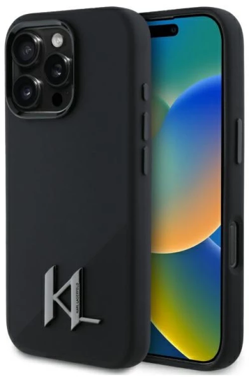 Karl Lagerfeld case for iPhone 16 Pro 6,3" KLHMP16LSCMKMPCK black Hard Silicone Shadow Metal Initial MagSafe