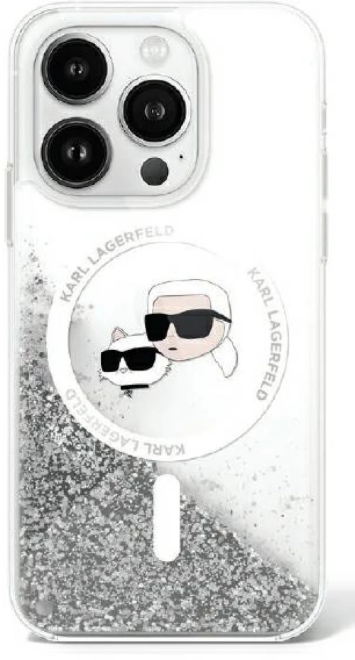 Karl Lagerfeld case for iPhone 16 6,1" KLHMP16SLGKCSGH transparent Hard Liquid Glitter Karl&Choupette Head MagSafe