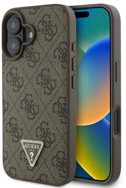 Guess case for iPhone 16 6,1" GUHCP16SP4TDPW Leather 4G Triangle Strass brown MagSafe