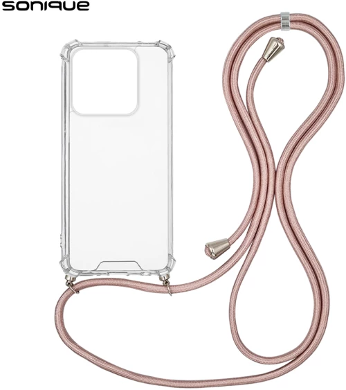 Θήκη Σιλικόνης με Κορδόνι Sonique Armor Clear Xiaomi Xiaomi 14 Ροζ Χρυσό Σατινέ