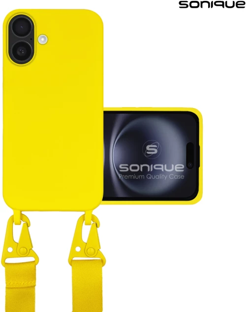 Θήκη Σιλικόνης με Strap CarryHang Sonique Apple iPhone 16 Κίτρινο