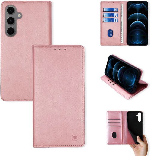 Θήκη Πορτοφόλι Vintage Magnet Wallet Sonique Samsung Galaxy S24 FE Ροζ Χρυσό