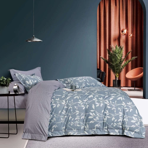 Παπλωματοθήκη Υπέρδιπλη Σετ (220x240) Εμπριμέ Folio Γκρι βαμβακοσατέν Borea