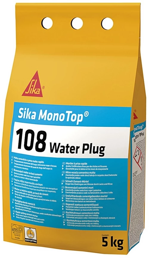 Sika MonoTop®-108 WaterPlug Υπερταχύπηκτο τσιμεντοειδές κονίαμα σκόνη, 5kg Γκρί / 96.533495