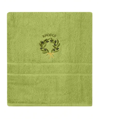 Πετσέτα Προσώπου ( 50cm x 100cm ) Πράσινο με Στεφάνι ΡΟΔΟΣ Silk Fashion