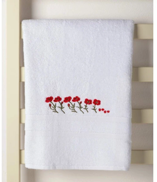 Πετσέτα Προσώπου ( 50cm x 100cm ) Λευκό με Κόκκινο Λουλούδι Silk Fashion