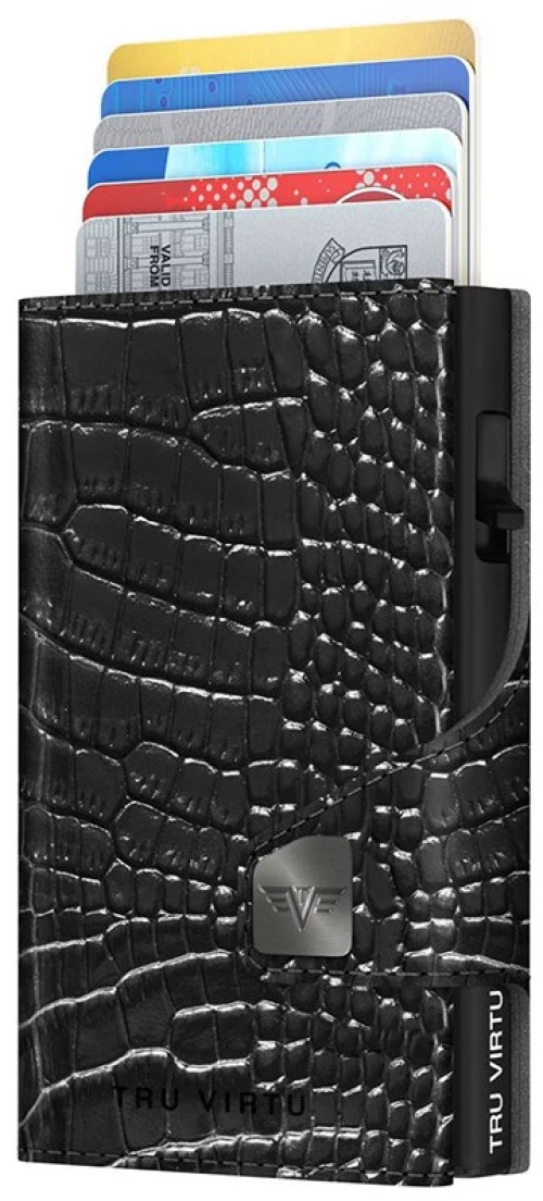 Tru Virtu Leather Wallet Click and Slide Croco Black/Black True Virtu