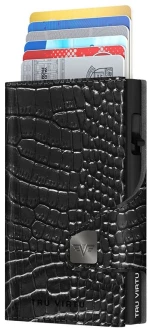 Tru Virtu Leather Wallet Click and Slide Croco Black/Black True Virtu