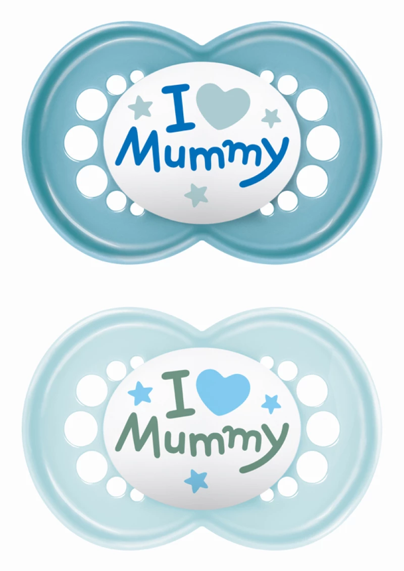 MAM Πιπίλα Ι Love Mummy & Daddy Σιλικόνης 6-16 μηνών Γαλάζιο 170SB2c