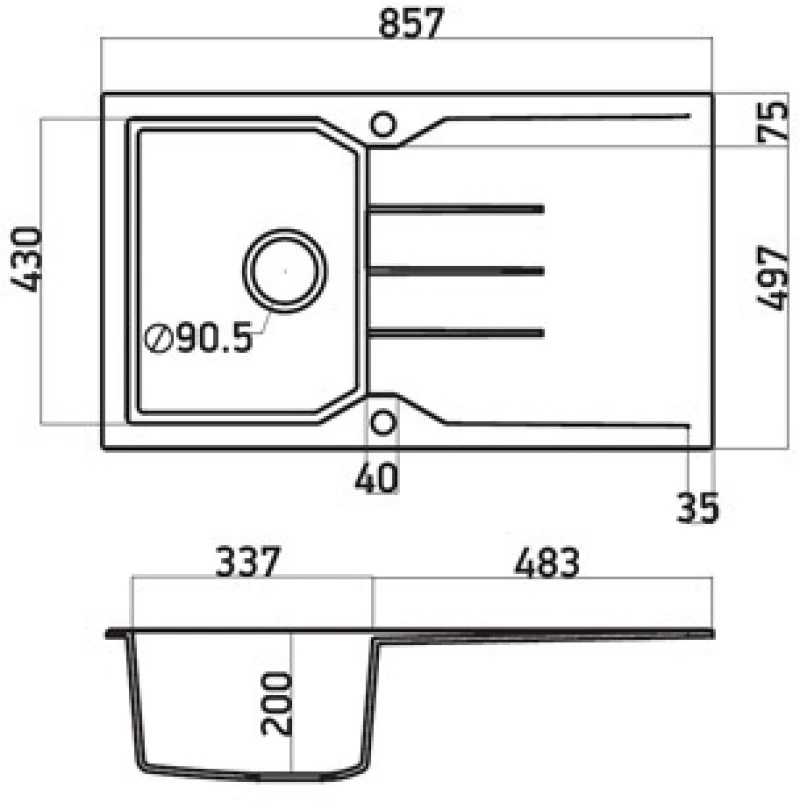 Νεροχύτης Γρανιτένιος Ένθετος Sanitec Ultra Granite 805 86 1B 1D (86X50) Βαρέως Τύπου Graphite