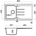 Νεροχύτης Γρανιτένιος Ένθετος Sanitec Ultra Granite 805 86 1B 1D (86X50) Βαρέως Τύπου Graphite