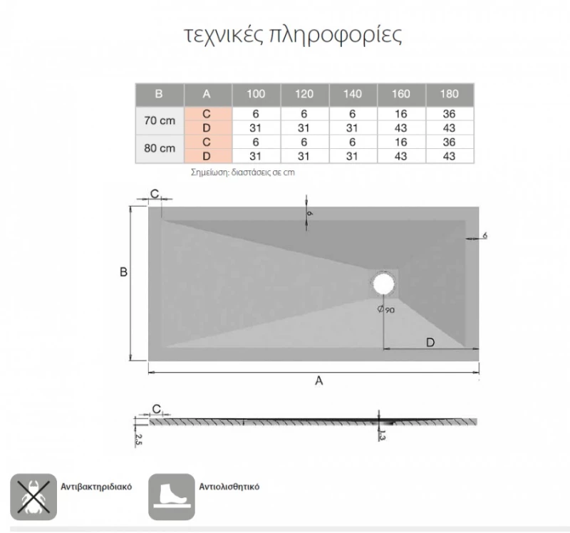Ντουζιέρα Ορθογώνια Karag Pietra 80X140 Λευκή
