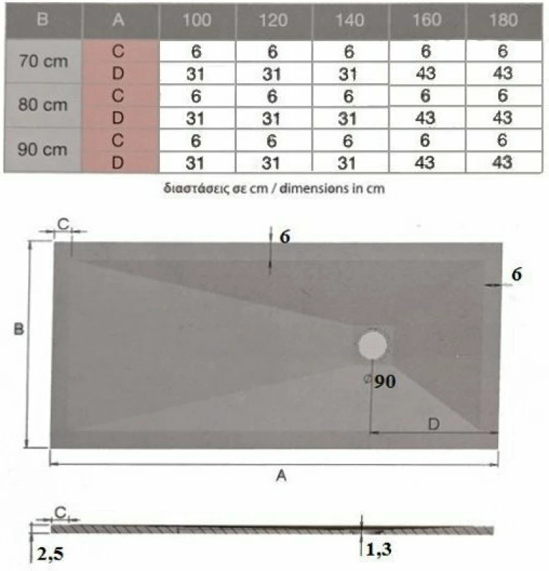 Ντουζιέρα Ορθογώνια Karag Pietra 90X180 Ardesia