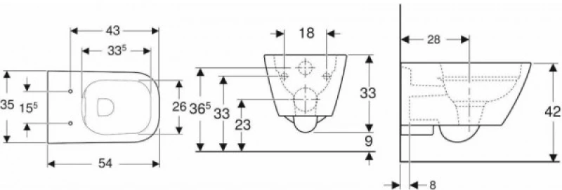 Λεκάνη Kρεμαστή Geberit Smyle Square με Kάλυμμα Soft Close 500.208.01.1 Λευκή