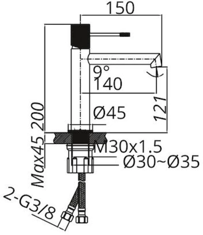 Μπαταρία Νιπτήρα Αναμεικτική Excel Viento Black Matt 170135510 Μαύρο Ματ