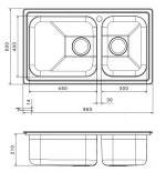 Νεροχύτης Κουζίνας Ανοξείδωτος Apell Linear 86Χ50 8520-112 Inox Σαγρέ
