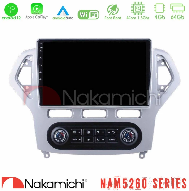 Nakamichi NAM5260 Series 4Core Android12 4+64GB Ford Mondeo 2007-2011 (Auto A/C) Navigation Multimedia Tablet 10" Με Carplay & Android Auto