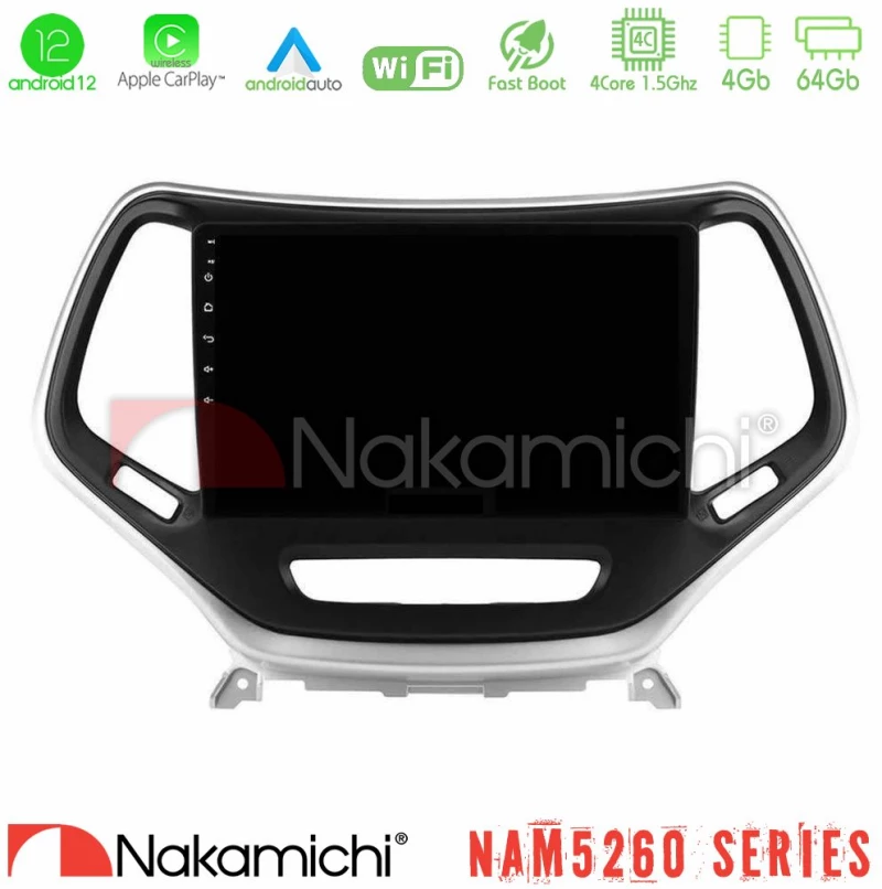 Nakamichi NAM5260 Series 4Core Android12 4+64GB Jeep Cherokee 2014-2019 Navigation Multimedia Tablet 9" (Ασημί Χρώμα) Με Carplay & Android Auto