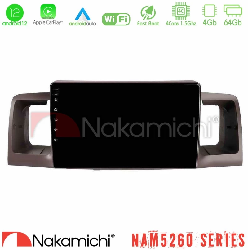 Nakamichi NAM5260 Series 4Core Android12 4+64GB Toyota Corolla 2002-2006 Navigation Multimedia Tablet 9" Με Carplay & Android Auto