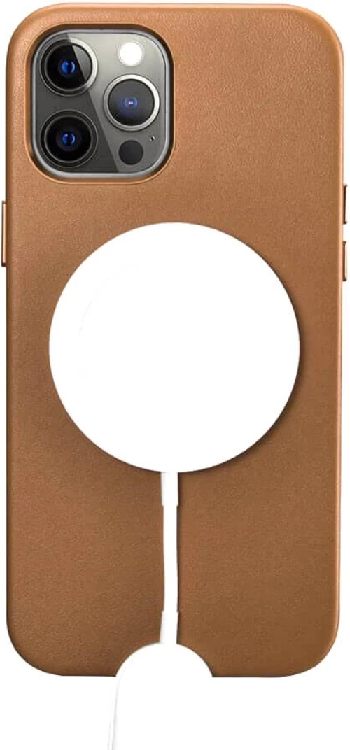 iCarer Real Leather Case with MagSafe - Δερμάτινη Θήκη MagSafe με Μεταλλικό Πλαίσιο Κάμερας - Apple iPhone 12 Pro Max - Brown (WMI1217-BN)