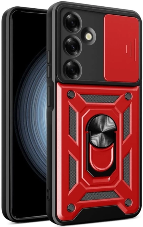 Θήκη Samsung Galaxy S24 FE - Bodycell Armor Slide Ανθεκτική με Κάλυμμα για την Κάμερα & Μεταλλικό Ring Holder - Red (5206015079009)
