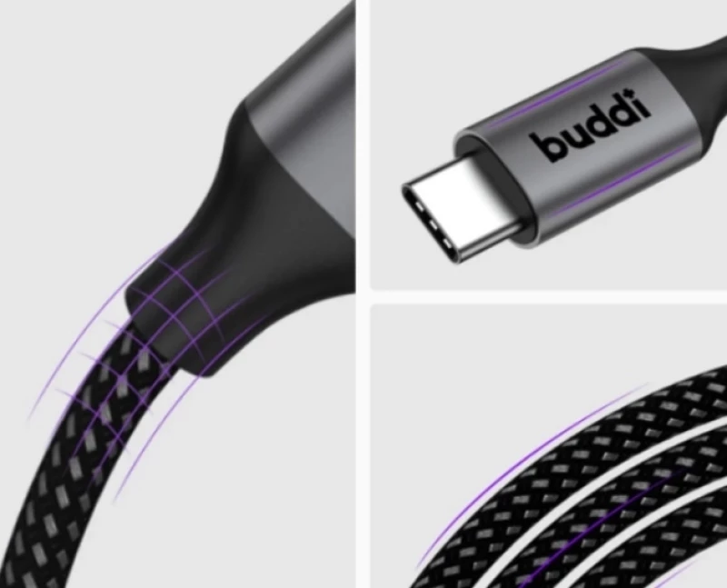 Buddi Flex - Ελαστικό Σπιράλ Καλώδιο Φόρτισης και Μεταφοράς Δεδομένων Type-C σε Type-C - 100cm - 60W - Black - (8719246446153)