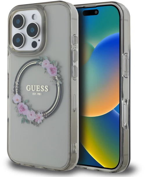 Guess “flower Wreath” Hard Case Θήκη Προστασίας από Σκληρό Πλαστικό – Iphone 16 pro (Μαύρο – Guhmp16lhfwfck)