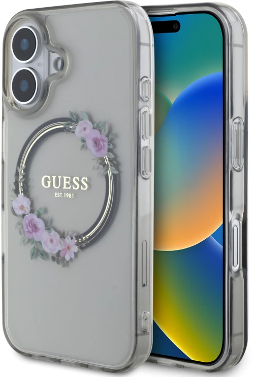 Guess “flower Wreath” Hard Case Θήκη Προστασίας από Σκληρό Πλαστικό – Iphone 16 (Μαύρο – Guhmp16shfwfck)