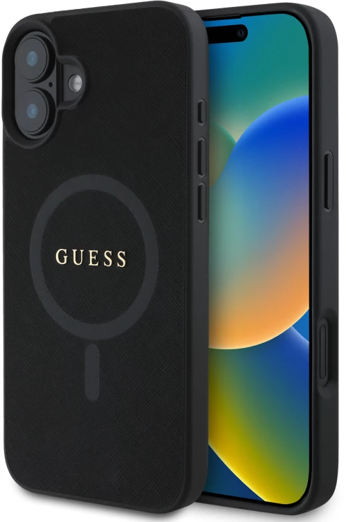 Guess “saffiano Classic Logo Collection” Hard Case Θήκη Προστασίας από Σκληρό Πλαστικό – Iphone 16 (Μαύρο  – Guhmp16spsahmck)
