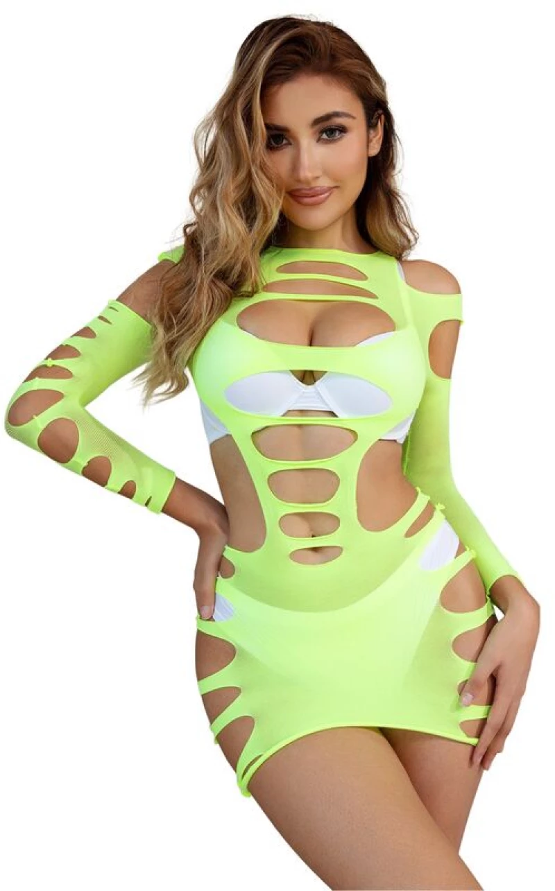 SUBBLIME - 952280 GREEN LONG SLEEVE ELASTIC FISHNET BODYSTOCKING ONE SIZE