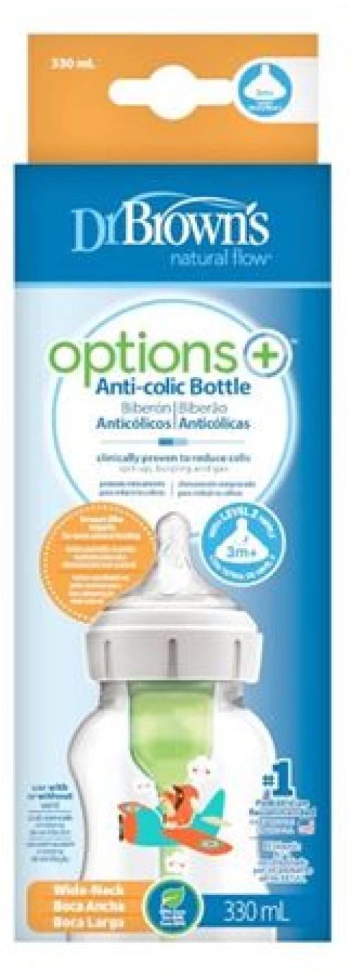DR. BROWNS Dr Brown's Options+ Μπιμπερό Πλαστικό Σκίουρος, 330ml Με Θηλή Σιλικόνης 3m+