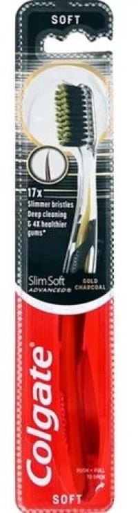 Colgate Slim Soft Advanced Gold Charcoal Οδοντόβουρτσα με Μαλακές Ίνες & Εργονομική Λαβή 1τμχ Μαύρη