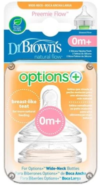DR. BROWNS Dr. Brown's Natural Flow Options+ Θηλές Σιλικόνης Φαρδύ Λαιμό για Πρόωρα 2 Τεμ