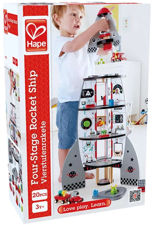 Hape Early Explorer Ξύλινο Διαστημόπλοιο Four-Stage Rocket Ship (E3021A)