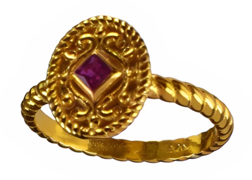 Δακτυλίδι Βυζαντινό Επίχρυσο 925 με κόκκινο zircon Gatsa DT522
