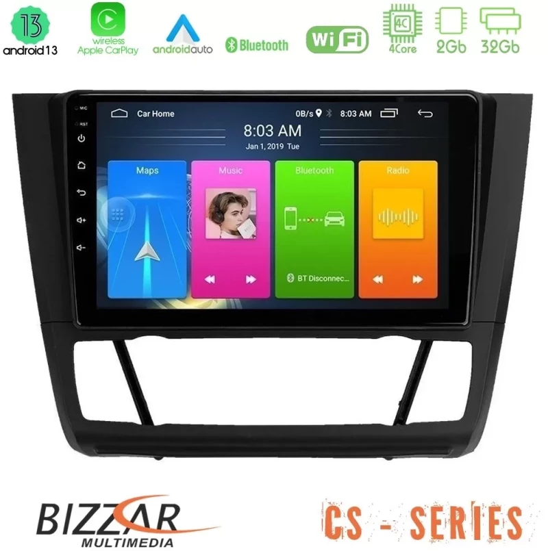 Bizzar CS Series 4Core Android13 2+32GB BMW 1Series E81/E82/E87/E88 (AUTO A/C) Navigation Multimedia Tablet 9" U-CS-BM1012