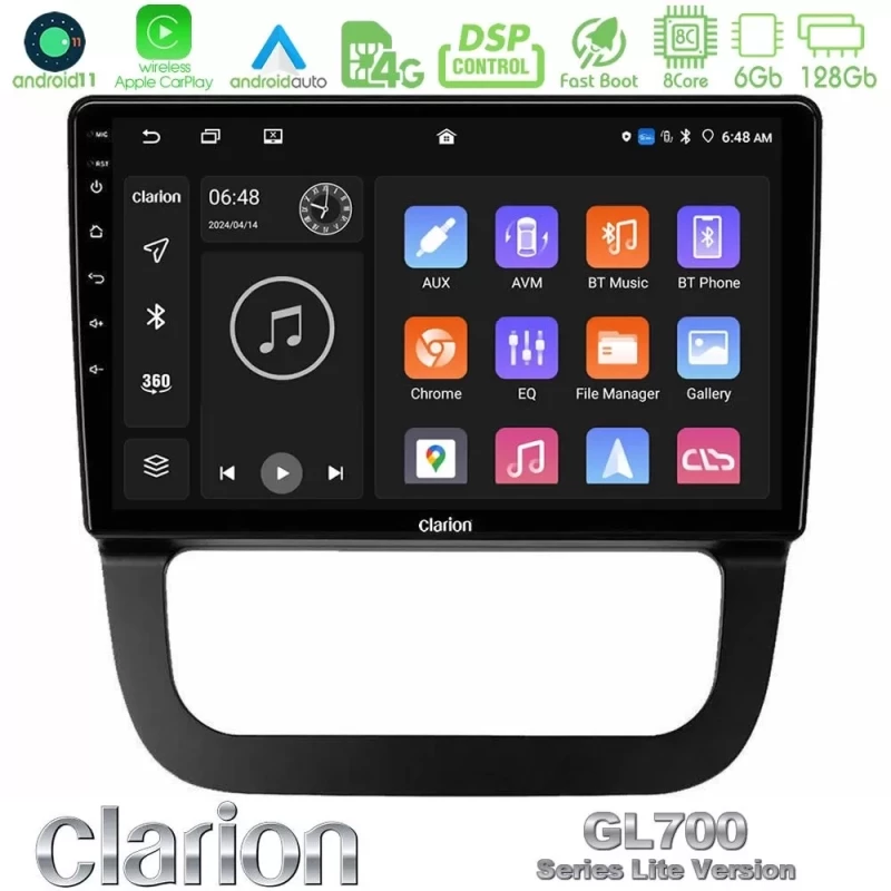 Clarion GL700 Lite Series 8Core Android11 6+128GB VW Jetta Navigation Multimedia Tablet 10" Με Carplay & Android Auto U-G76L-VW087T