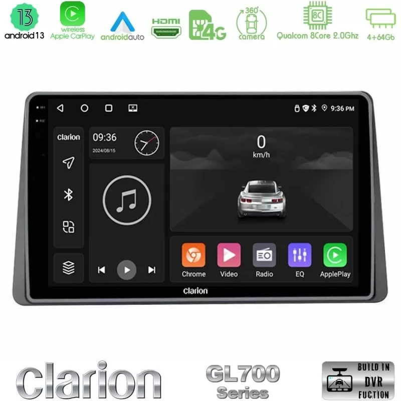 Clarion GL700 Series 8Core Android13 4+64GB Dacia Duster 2019- Navigation Multimedia Tablet 9" Με Carplay & Android Auto U-GL7-DC0628